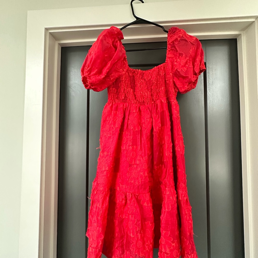 Stunning red floral lace dress with puff sleeves from Vici Collection size small